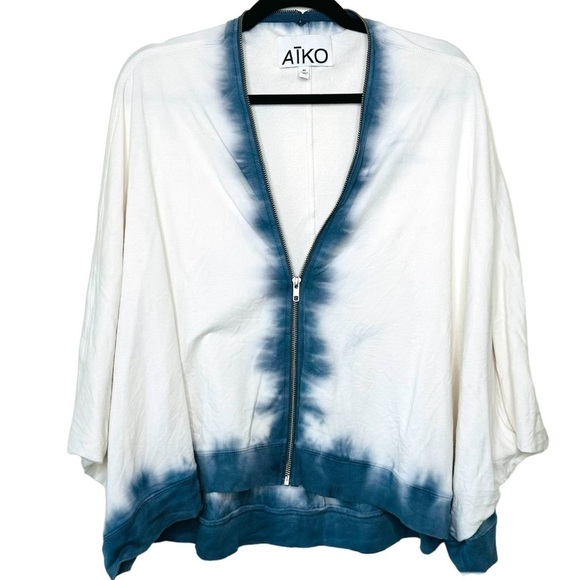 Aiko Tops - Aiko Blue Tie Dye Lightweight Zip Poncho Like Oversized Dolman Sleeve Top XS